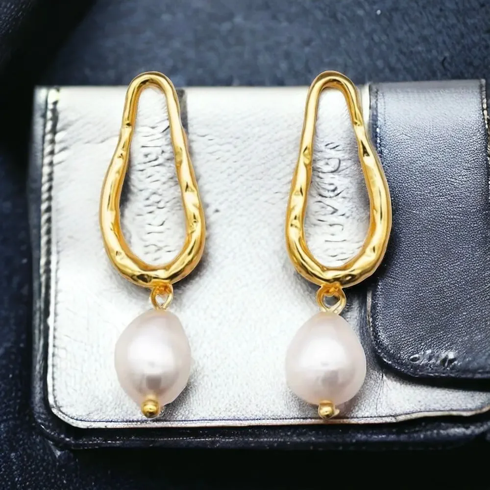 New 18K gold plated sterling silver freshwater pearl drop earrings jewelry B20